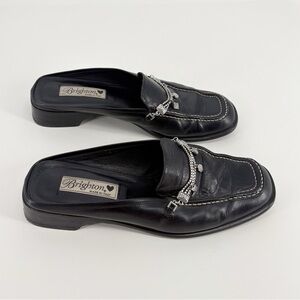 Vintage Brighton Jessie Black Leather Slip-On Loafers with Silver Charms